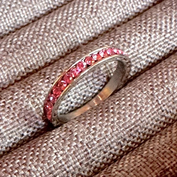 Waterproof Pink CZ Stainless Steel Eternity Band Stack Ring Wedding - Picture 3 of 7